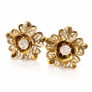 Vintage 1950’s screwback earrings Elegant Gold and Silver Floral Earrings